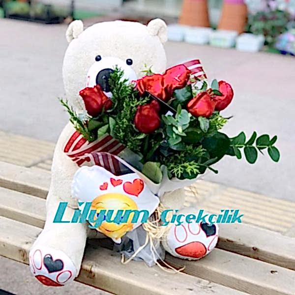 Ayıcık ve Gül Buketi Resim 1